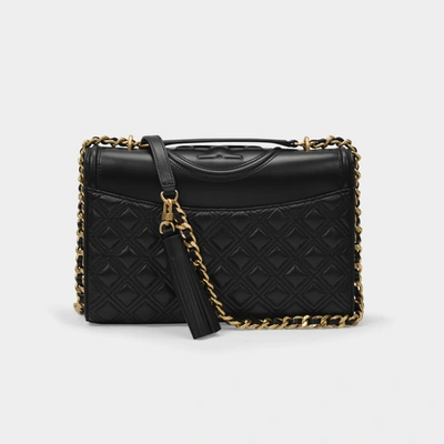 Tory Burch Fleming Leather Convertible Shoulder Bag In Black