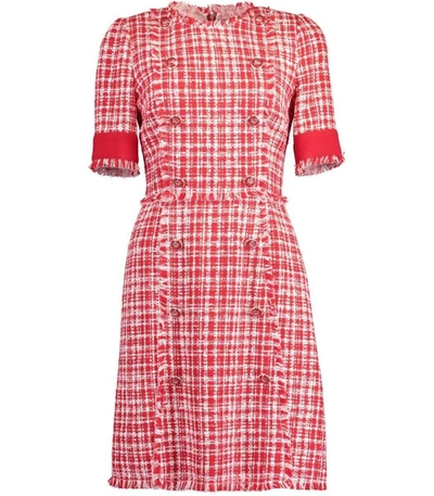 Shop Dolce & Gabbana Tweed Mini Dress In Red/wht