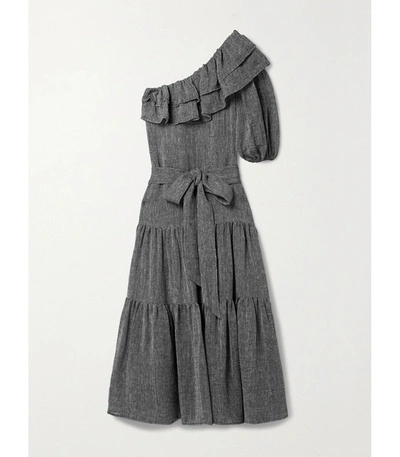 Shop Lisa Marie Fernandez Arden One Shoulder Ruffle Dress In Grey