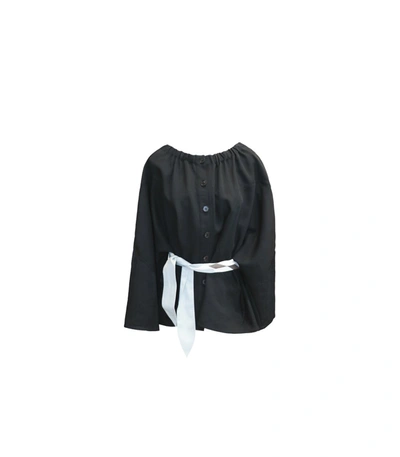 Shop Akira Naka Macky Gathered Boatneck Pullover Sweater / Black