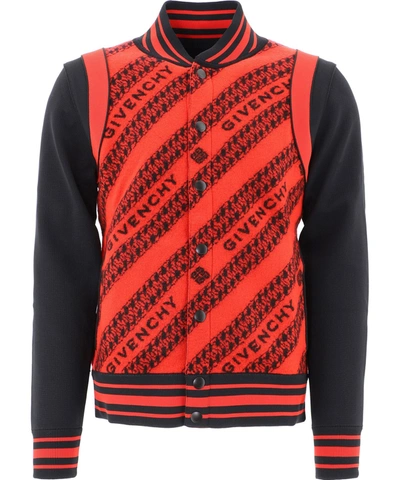 Shop Givenchy Wool Jacquard Bomber Jacket In Red