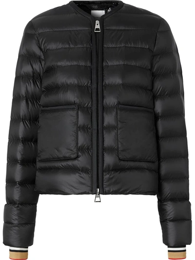 Shop Burberry Icon Stripe Cuff Puffer Jacket In Black