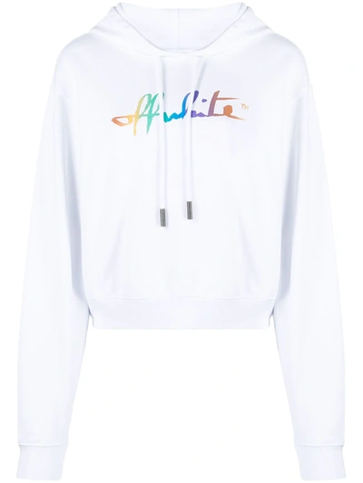 Shop Off-white Rainbow Logo Hoodie In White