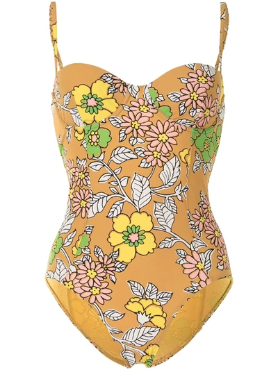 Shop Tory Burch Floral-print Underwired Swimsuit In Multicolour