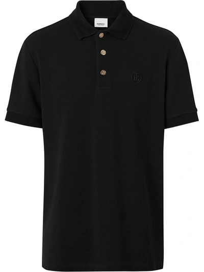 Shop Burberry Monogram Embroidered Cotton Polo Shirt In Black