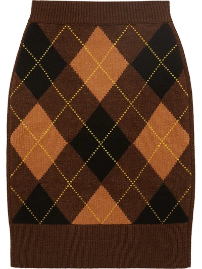 Shop Burberry Argyle Check Cashmere-blend Skirt In Brown