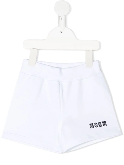 Msgm Logo Print Elasticated Waist Shorts In White
