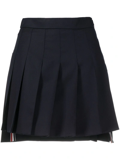 Shop Thom Browne Dropped Back Mini Pleated Skirt In 蓝色
