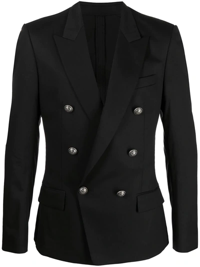 Shop Balmain Embossed-button Double-breasted Blazer In Black