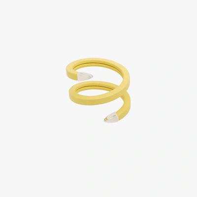 Shop Bottega Veneta Yellow And Sterling Silver Wrapped Leather Cuff Bracelet
