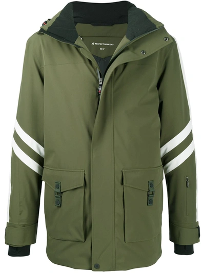 Shop Perfect Moment Side Stripe Detail Hooded Jacket In Green