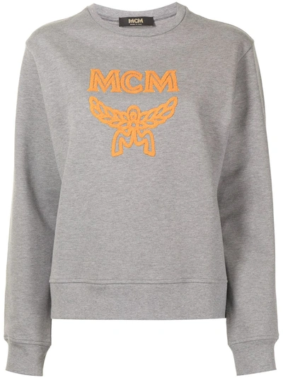 Shop Mcm Raised Logo Cotton Sweatshirt In Grey