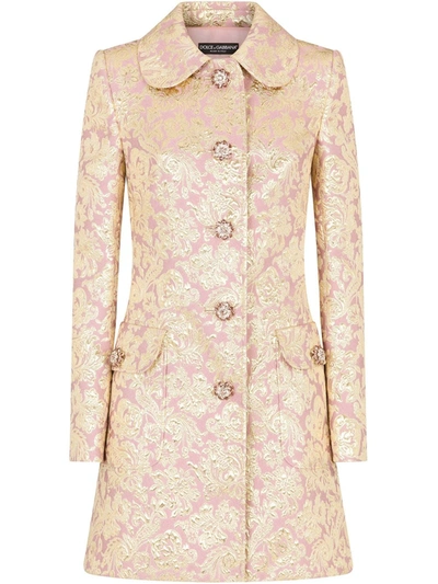 Shop Dolce & Gabbana Jacquard Buttoned Coat In Pink