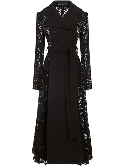 Shop Dolce & Gabbana Lace-detail Double-breasted Coat In Black