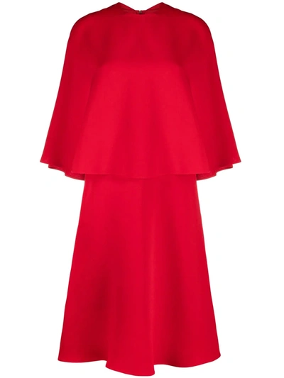 Shop Valentino Cape Effect Midi Dress In Red