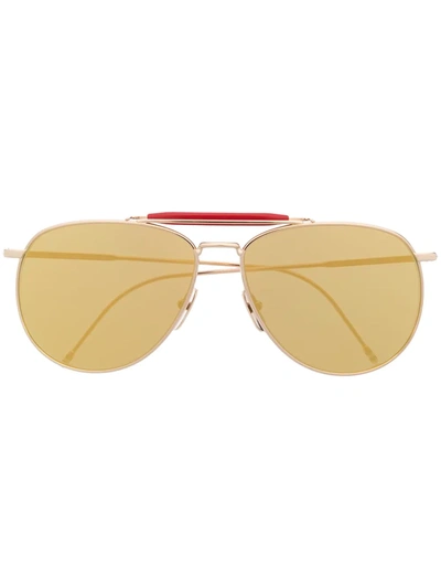 Shop Thom Browne Mirrored Pilot-frame Sunglasses In Gold