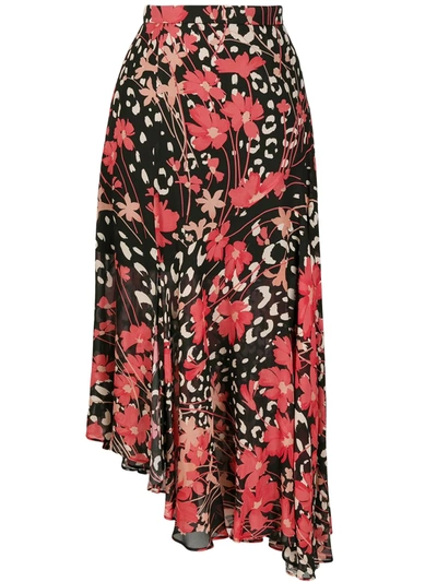 Shop Twinset Floral-print Asymmetric Skirt In Black