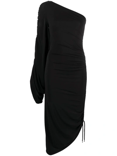 Shop Attico Asymmetric One-shoulder Draped Dress In Black