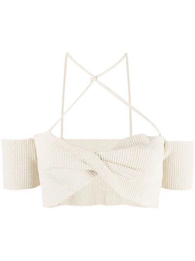 Shop Jacquemus Off-shoulder Knitted Top In Neutrals