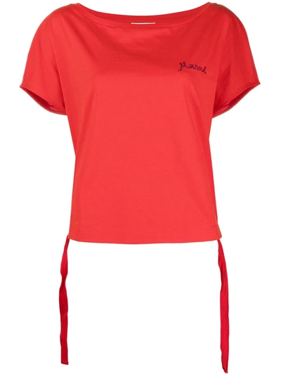 Shop Marni Logo-embroidered Cinch-hem T-shirt In Red