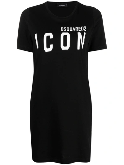 Shop Dsquared2 Icon Print Cotton T-shirt Dress In Black