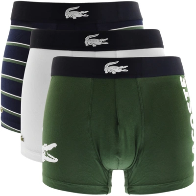 Lacoste 3 Pack Trunks With Large Croc Logo In Khaki/ Navy/white-multi