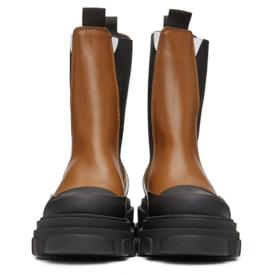 Shop Ganni Brown Leather Mid-calf Chelsea Boots In 177 Tiger's