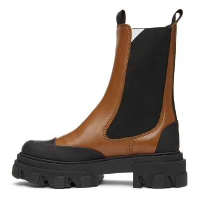 Shop Ganni Brown Leather Mid-calf Chelsea Boots In 177 Tiger's