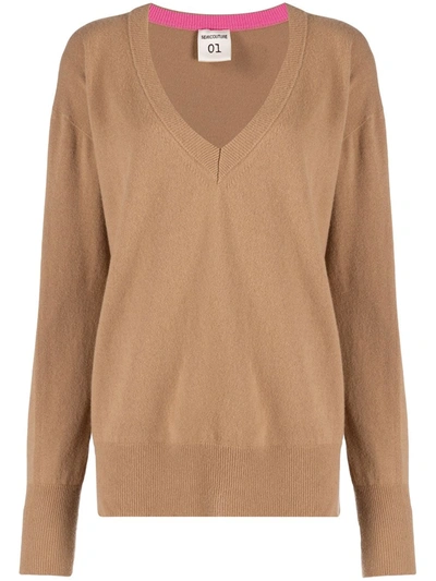 Shop Semicouture V-neck Sweater In Neutrals