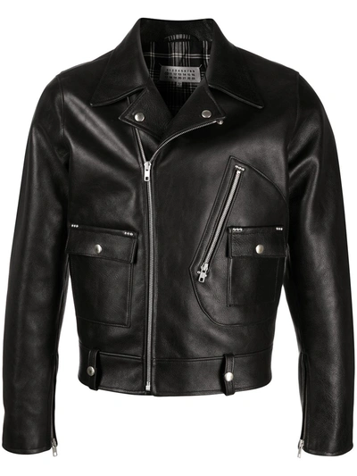 Shop Maison Margiela Notched-lapel Leather Jacket In Black
