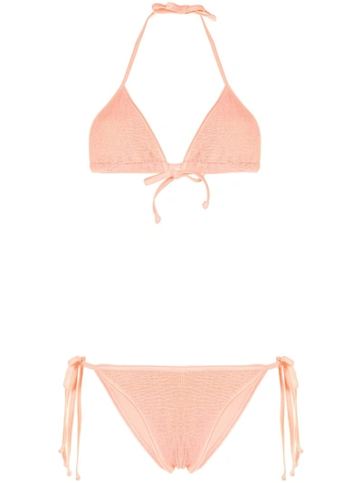 Shop Hunza G Carmen Crinkled Bikini Set In Orange