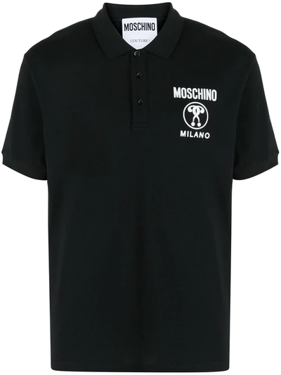 Shop Moschino Double Question Mark Short-sleeve Polo Shirt In Black