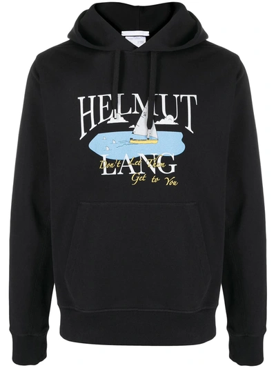 Shop Helmut Lang Logo Print Long-sleeved Hoodie In Black