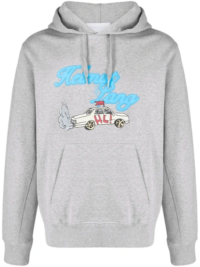 Shop Helmut Lang Logo Print Long-sleeved Hoodie In Grey