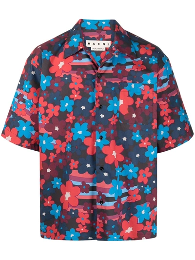 Shop Marni Floral-print Buttoned Shirt In Red