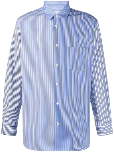 Shop Comme Des Garçons Shirt Panelled Striped Shirt In Blue