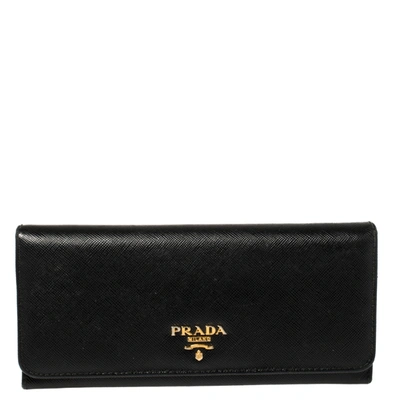 Pre-owned Prada Black Saffiano Lux Leather Flap Continental Wallet