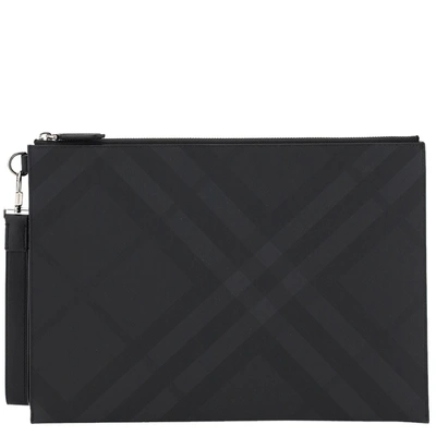 Pre-owned Burberry Black London Check And Leather Zip Pouch