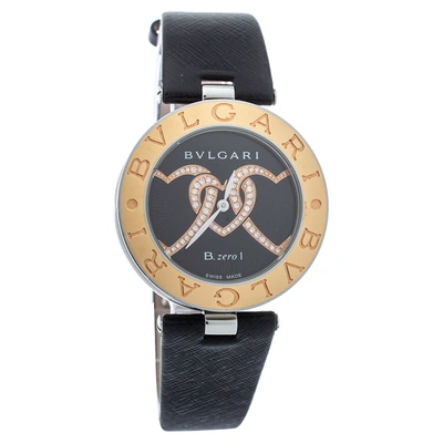 Pre-owned Bvlgari Black 18k Gold Leather Diamonds B.zero1 Bz P 35 S Quartz Women's Wristwatch 35 Mm
