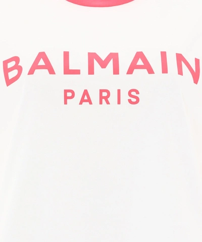 Shop Balmain Flocked Crop Top In White