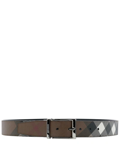 Shop Burberry Reversible Check Belt In Brown