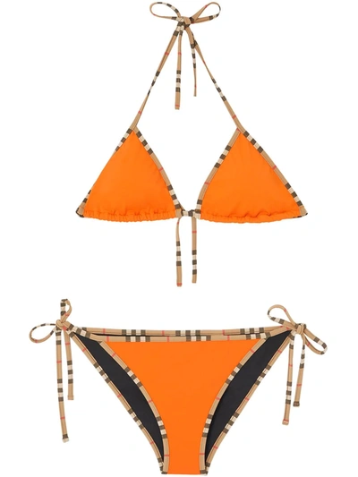 Burberry Cobb Colorblock Icon Stripe Two-piece Swimsuit In Bright Orange |  ModeSens