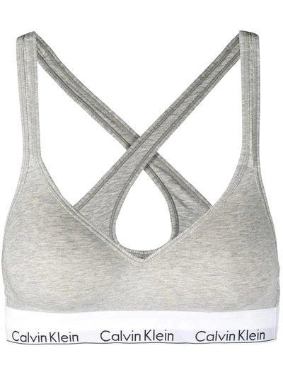 Shop Calvin Klein Underwear Logo Sports Bra Top In Grey