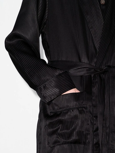 Shop Derek Rose Tonal Pinstripe Silk Robe In Black