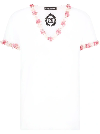 Shop Dolce & Gabbana Floral Appliqué T-shirt In White