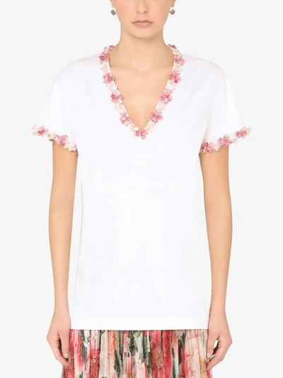 Shop Dolce & Gabbana Floral Appliqué T-shirt In White