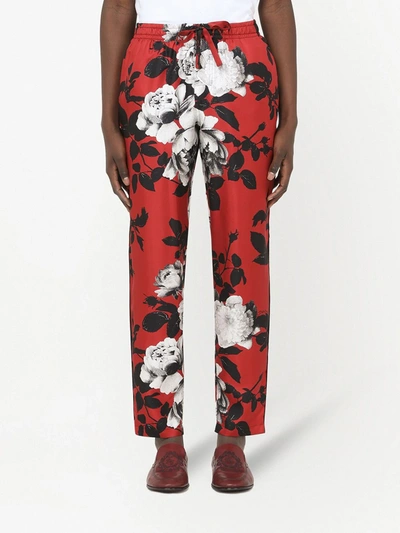 Shop Dolce & Gabbana Floral-print Drawstring Trousers In Red
