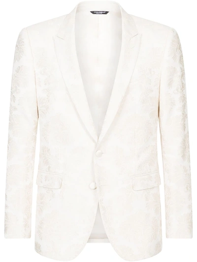 Shop Dolce & Gabbana Martini-fit Floral-jacquard Single-breasted Suit In White