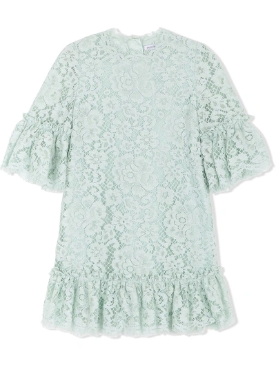 Shop Dolce & Gabbana Cordonetto-lace Ruffle-trim Dress In Blue