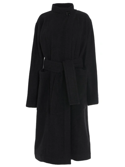 Shop Lemaire Belted Wrap Coat In Black